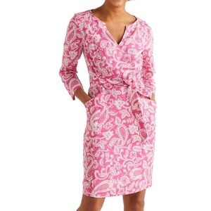 Boden Kelsey pink and white floral linen belted tunic dress